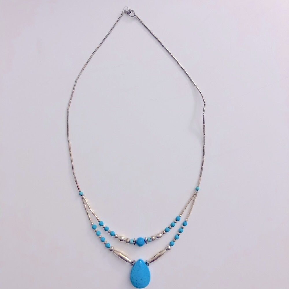 Dyed blue magnesite necklace handcrafted.